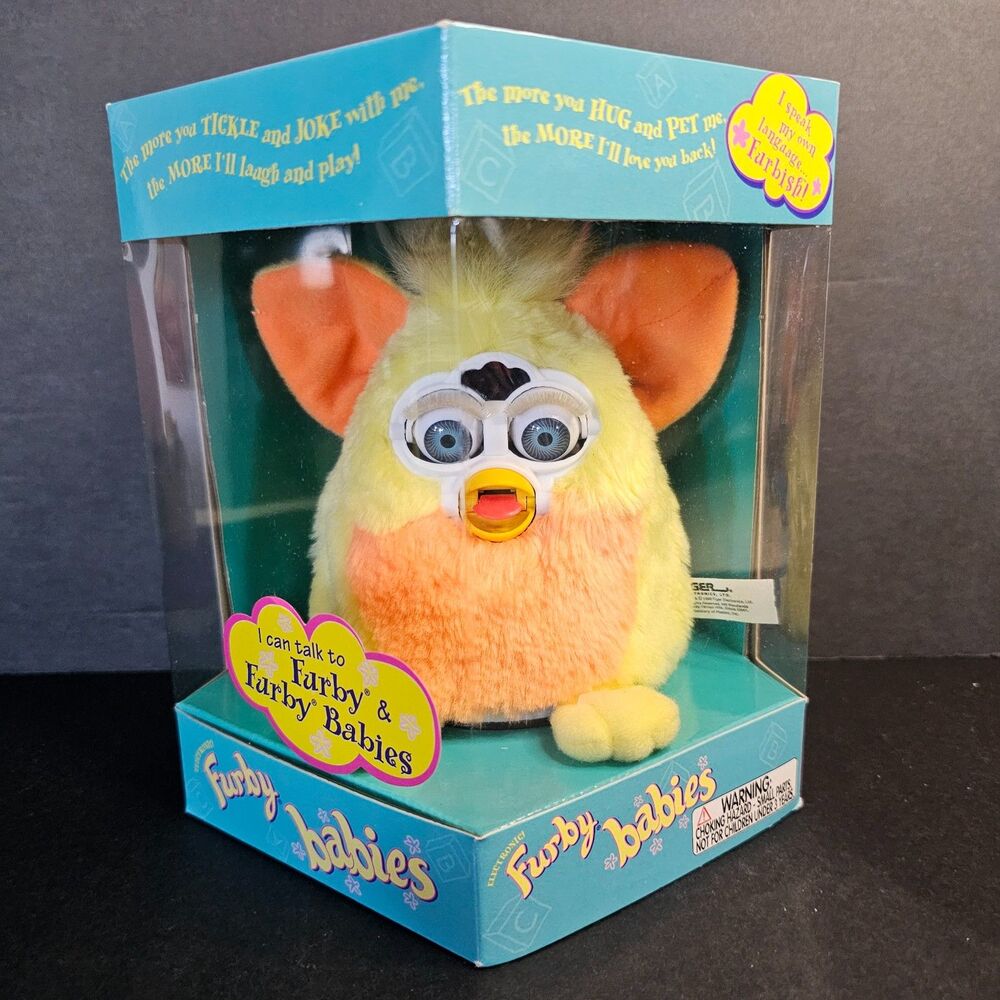 New Yellow Orange Furby Baby, Vtg Sealed 1999 Tiger Electronics Talking Pet